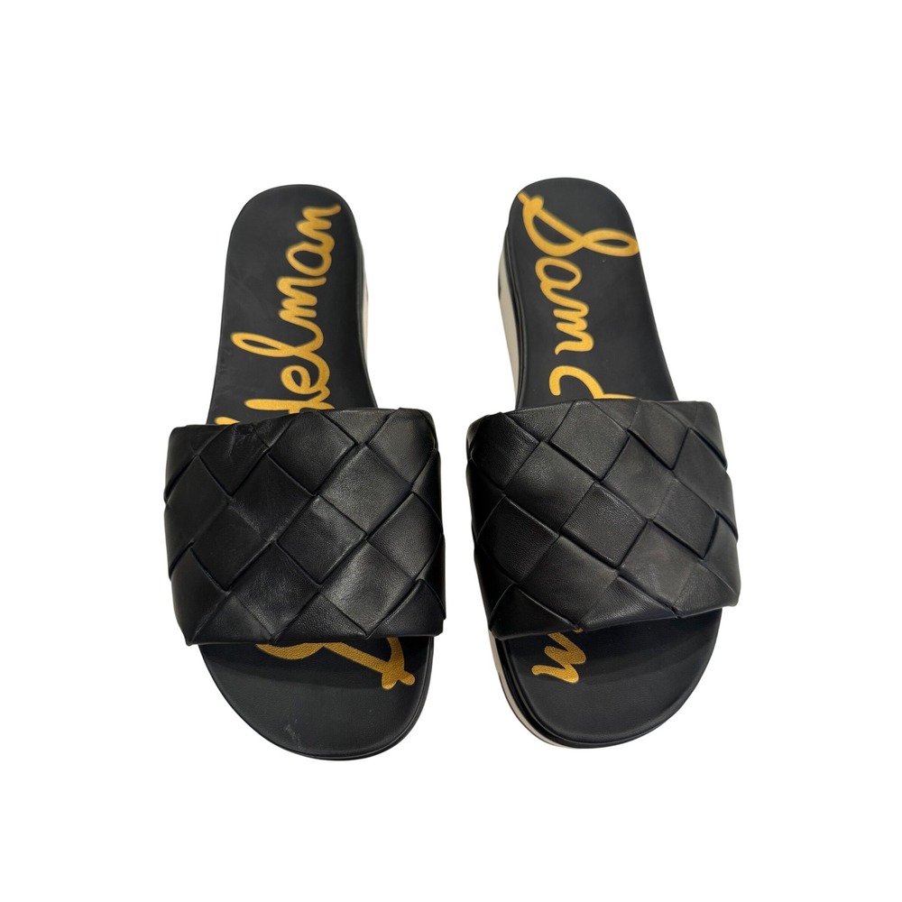 Sam Edelman Adaley Black Woven Leather Platform Slide Sandals Women's 10